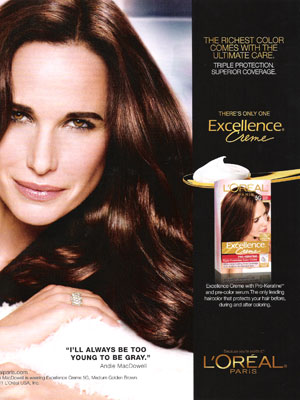 Andie MacDowell L'Oreal Excellence celebrity endorsement ads