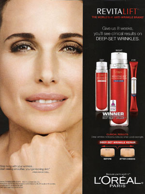 Andie MacDowell L'Oreal cosmetics beauty celebrity endorsements