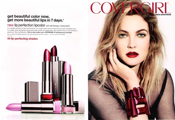 Drew Barrymore for CoverGirl cosmetics beauty celebrity endorsements