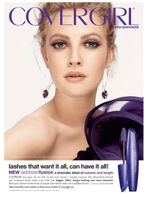 Drew Barrymore for CoverGirl makeup celebrity beauty endorsements