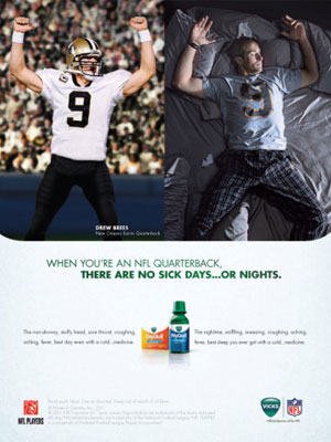 Drew Brees Nyquil celebrity endorsement ads