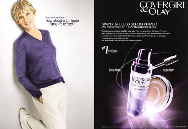 Ellen Degeners for CoverGirl Olay cosmetics beauty celebrity endorsements