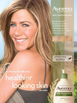 Jennifer Aniston Aveeno endorsement celebrity beauty ads