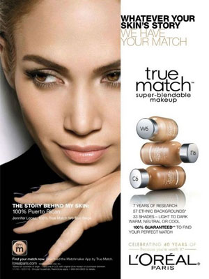 Jennifer Lopez L'Oreal endorsement celebrity beauty ads