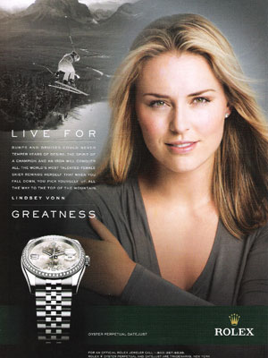 Lindsey Vonn Rolex celebrity endorsements